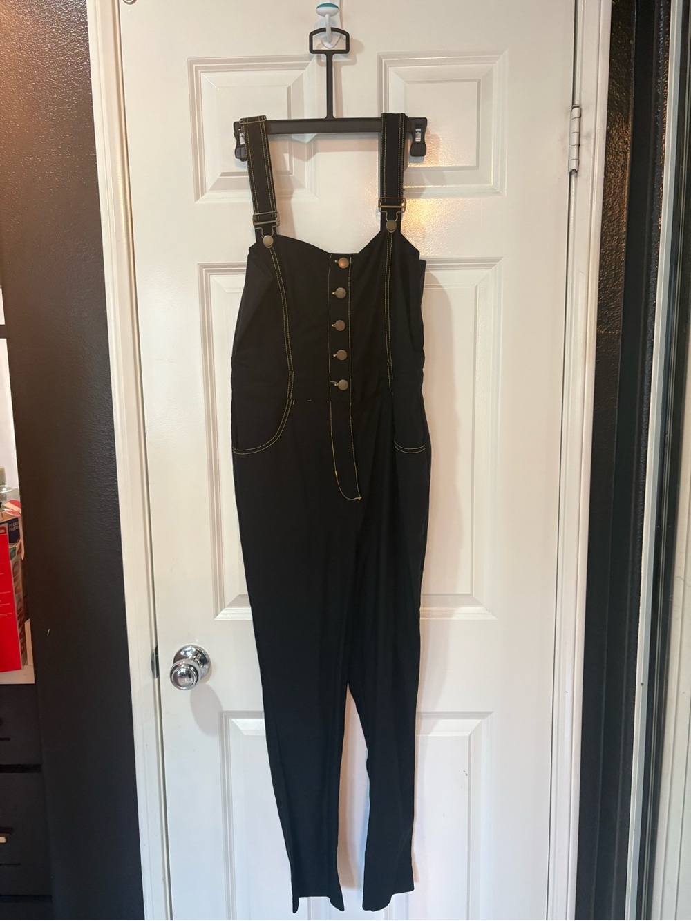 Pinup Rockabilly fitted sexy unique Vintage Black Jumpsuit with Yellow Stitching